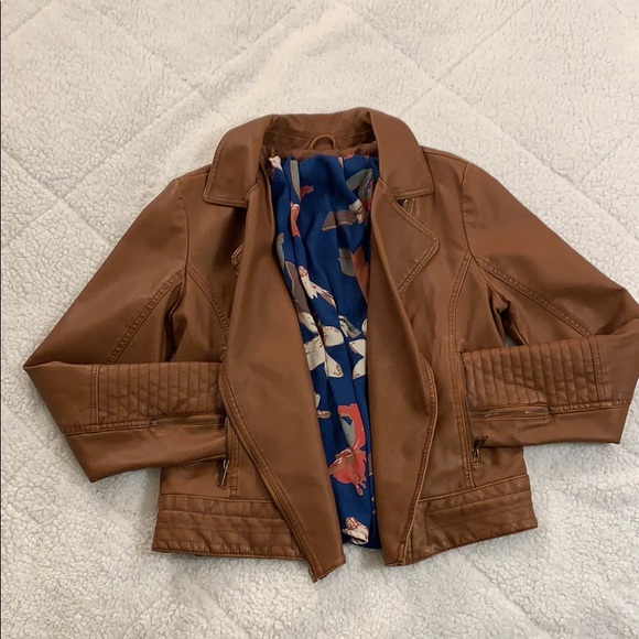Brown Faux Leather Bomber Moto Jacket - Picture 2 of 9